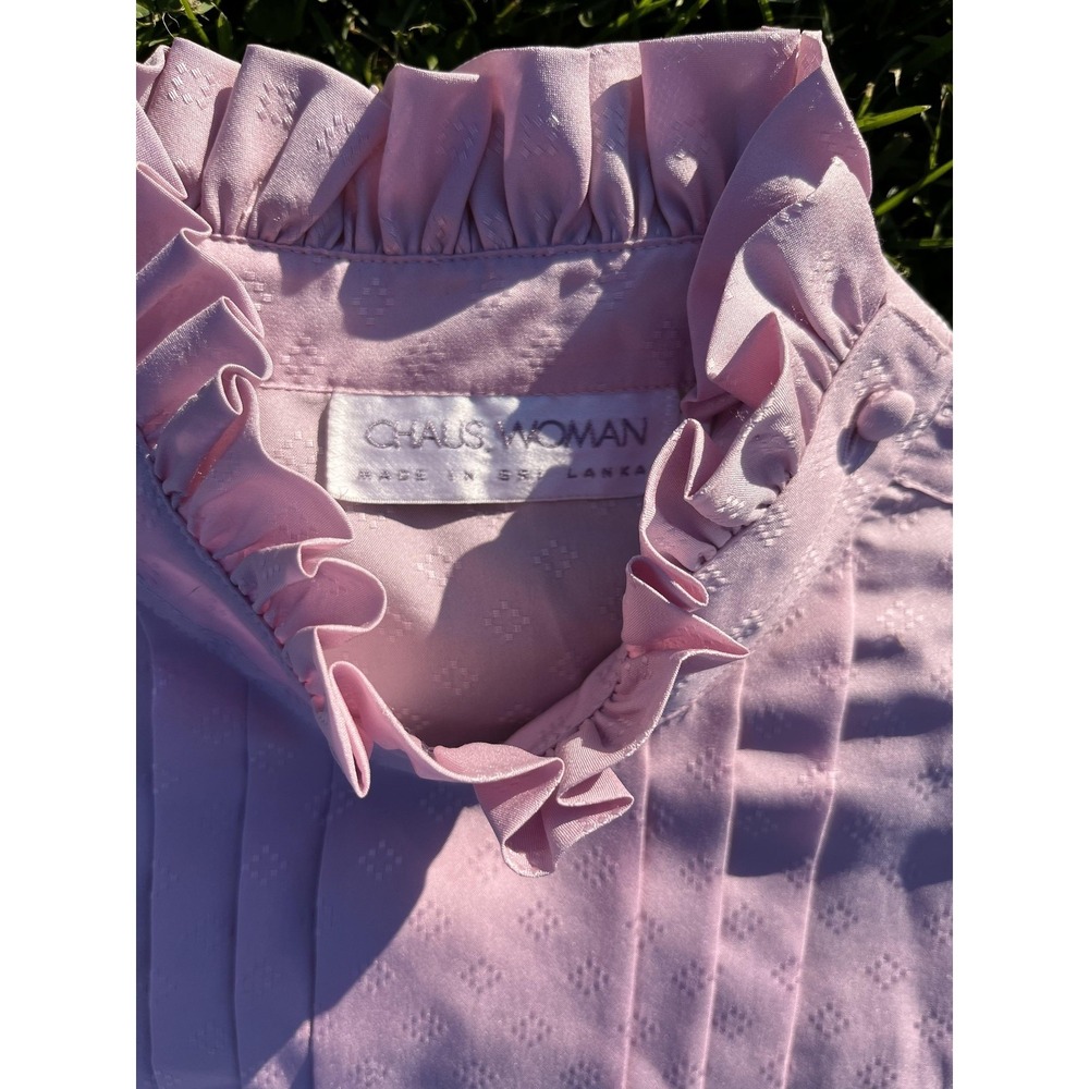 Vintage Pink Ruffle Neck Blouse Womens M CHAUS Woman Cottagecore Top - Picture 5 of 11